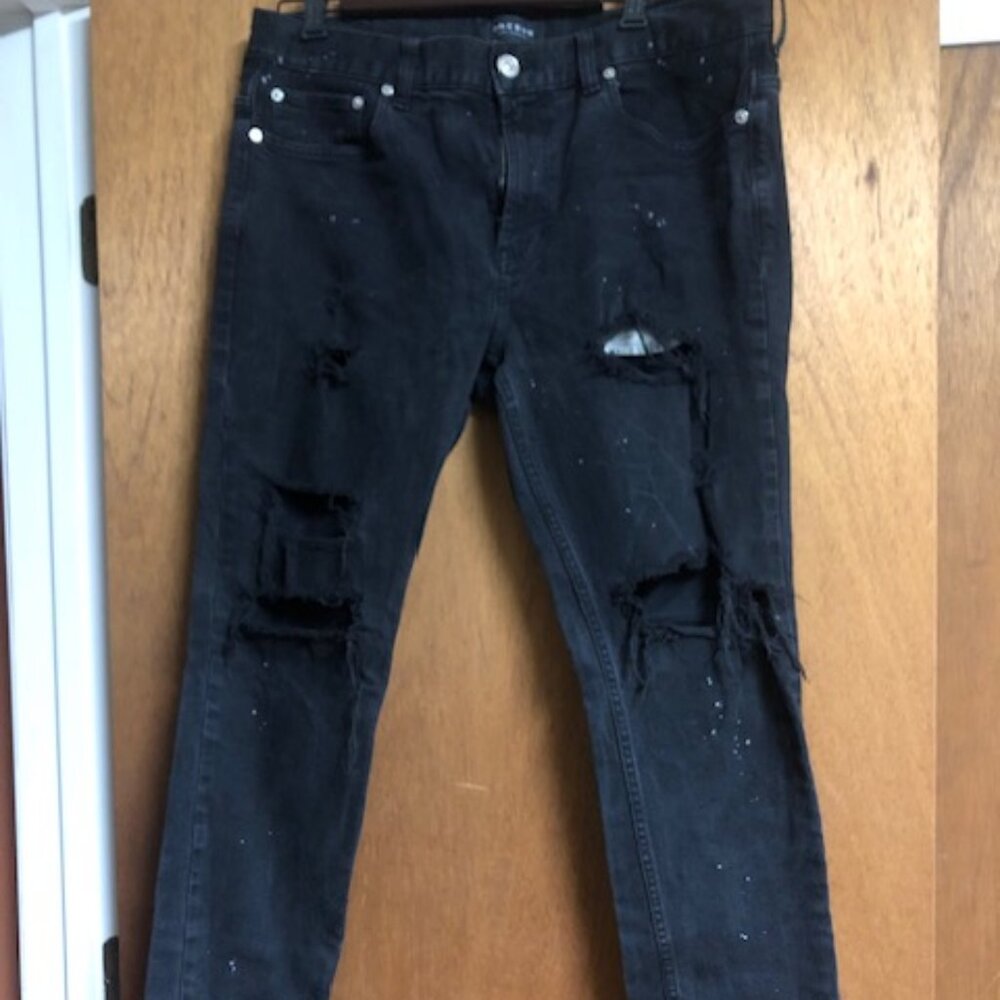 Pacsun Black Skinny Stacked Jeans Denim Distressed Splatter 34x32